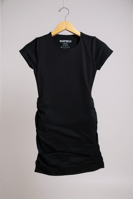 Katie J Junior/Adult Riley Ruched T-shirt Dress - BLACK