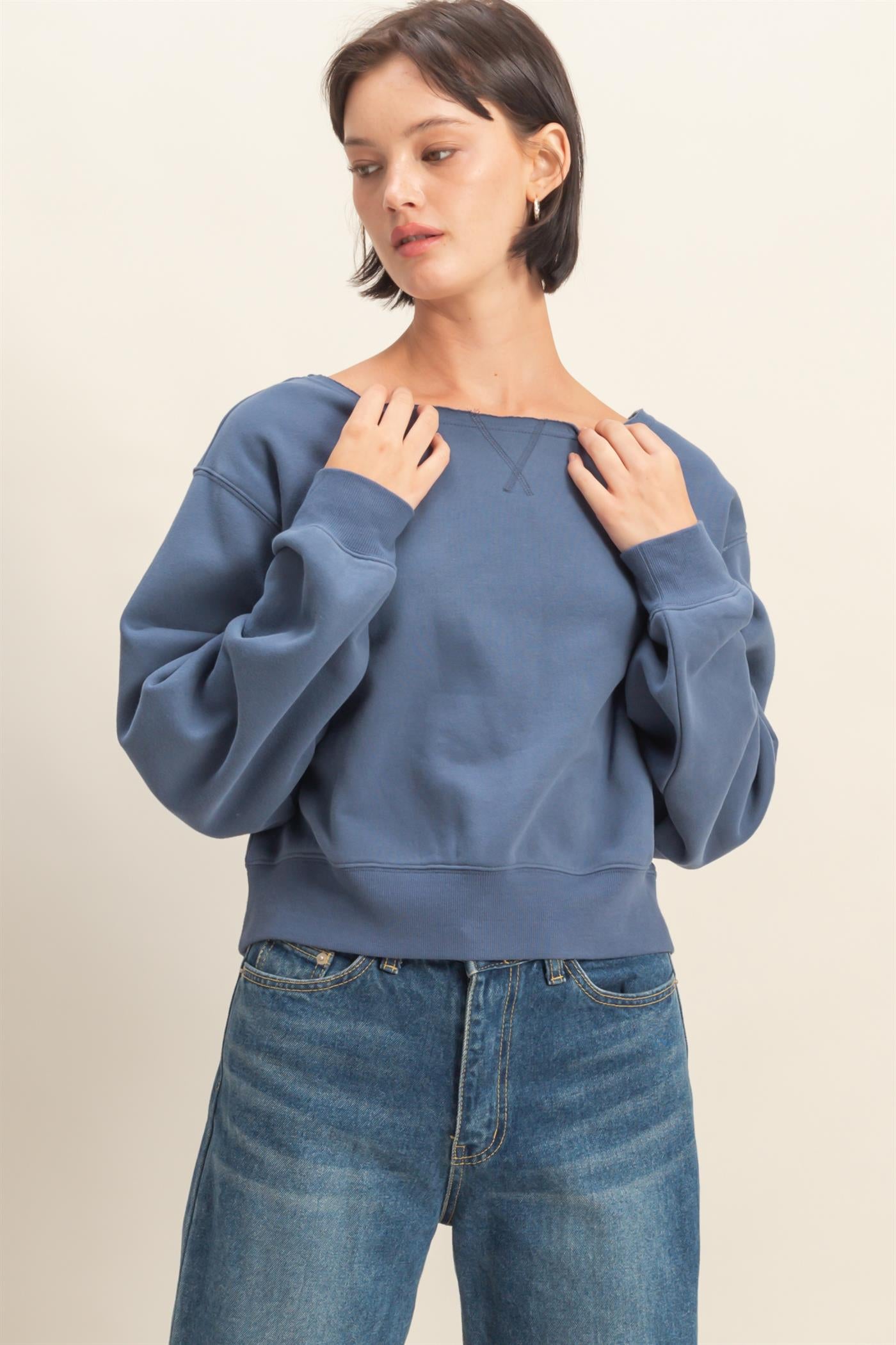 Wide Neck Sweatshirt DZ25E407 DUSTY NAVY