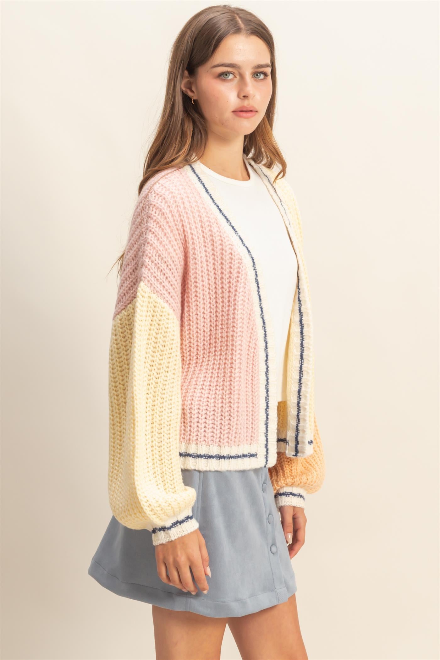 Colorblock Cozy Cardigan HF25E593 PINK/YELLOW