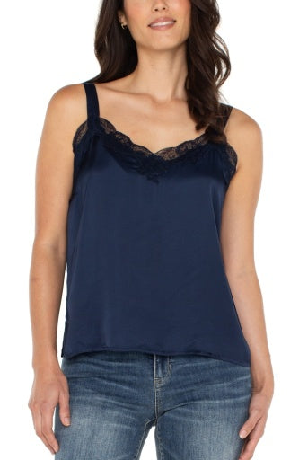 woven tank w. lace trim