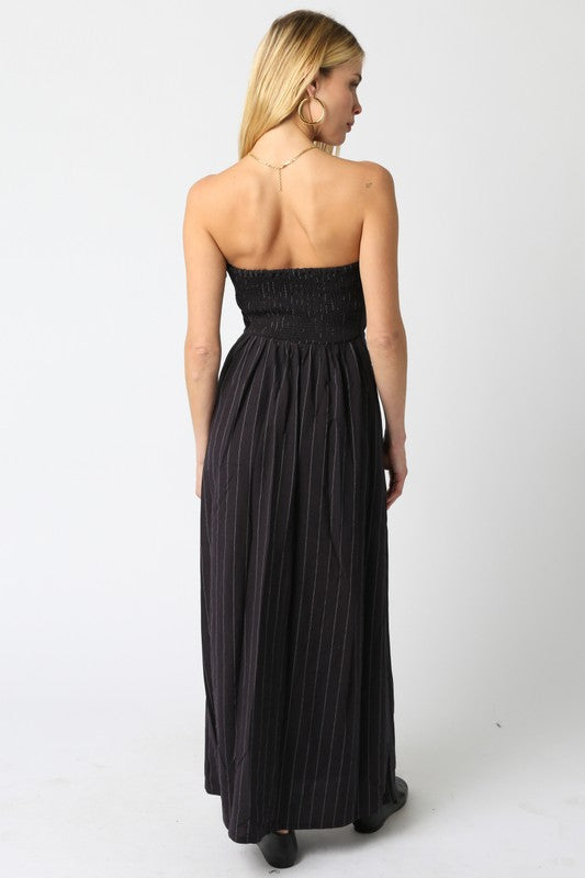 Olivaceous Raina Stripe Strapless Dress BLACK/WHITE