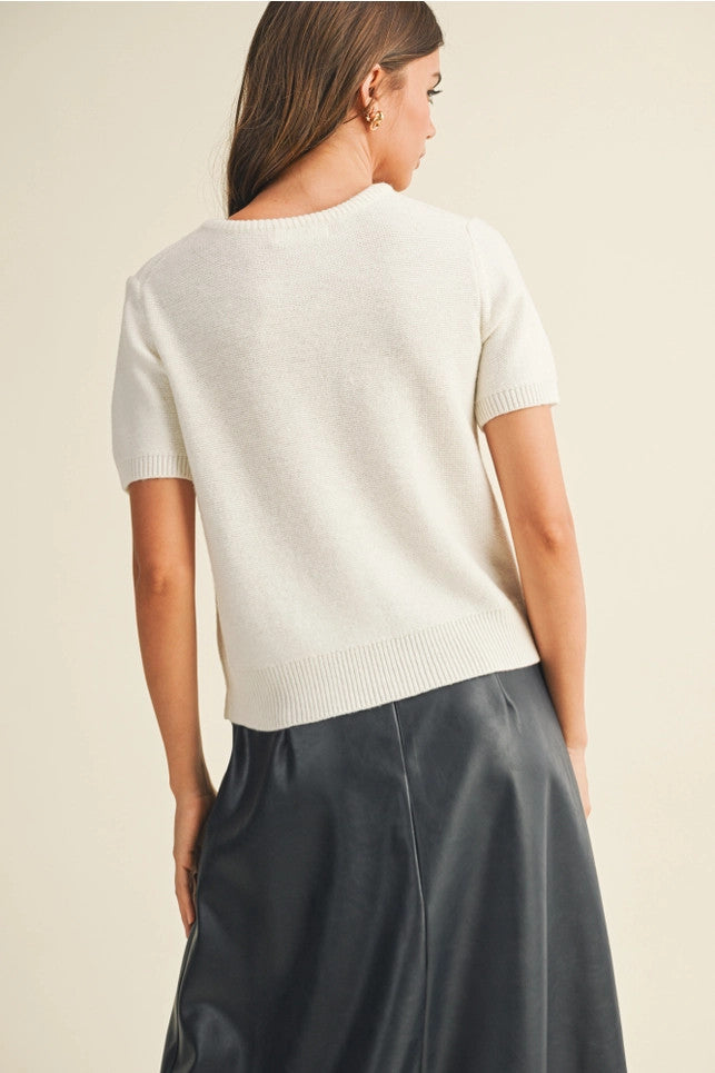 Short Sleeve Crew Sweater - White