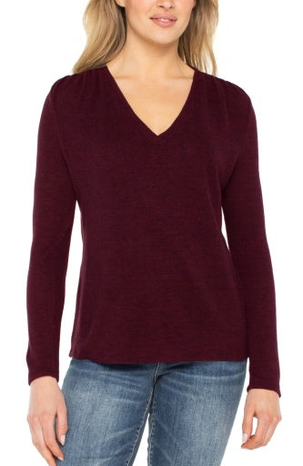 long slv vneck knit top w. shirring