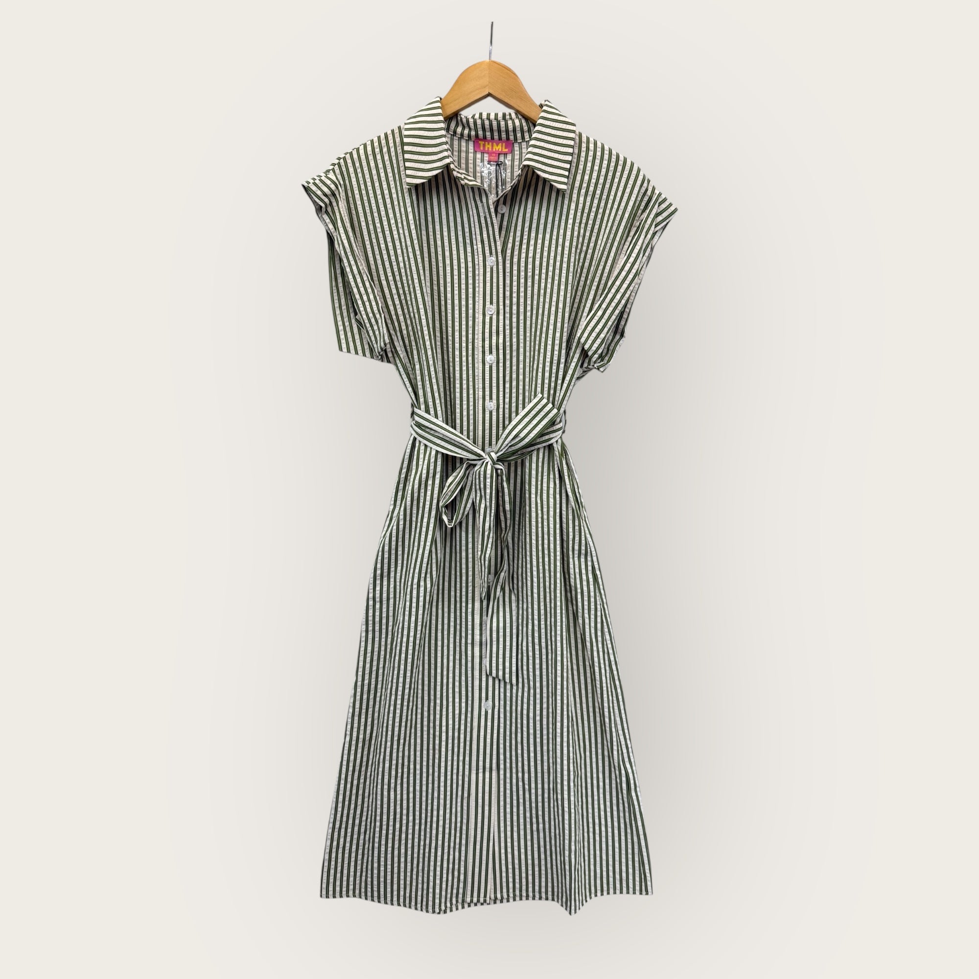 THML Button Up Striped Dress (WCT3061-VE) GREEN