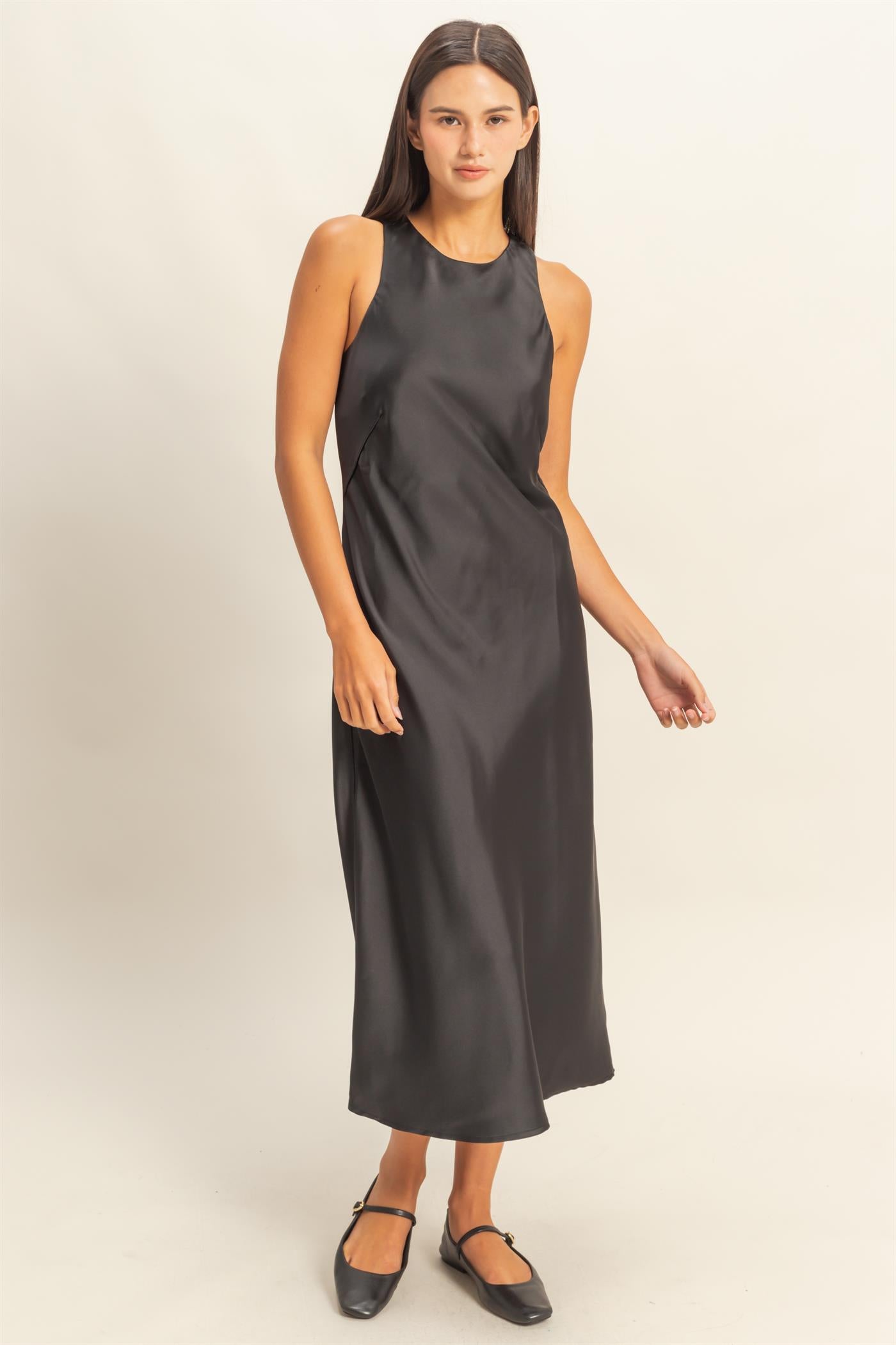 Satin High Neck Dress DZ25E162 Black