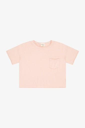 COTTON JERSEY RAW EDGE POCKET TEE (girls)