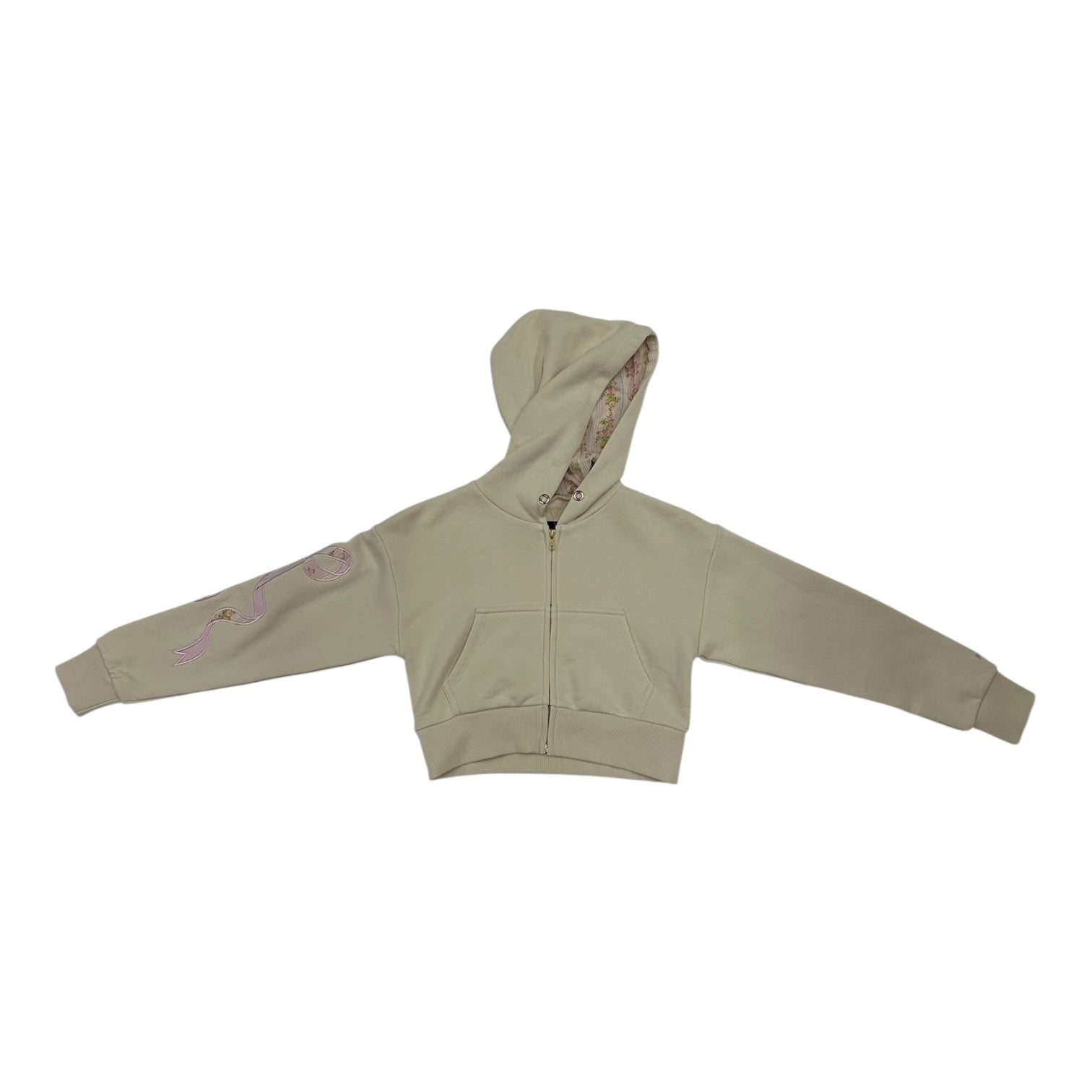 Katie J *GIRLS* Crop Zip Bow Applique Hoody TAUPE