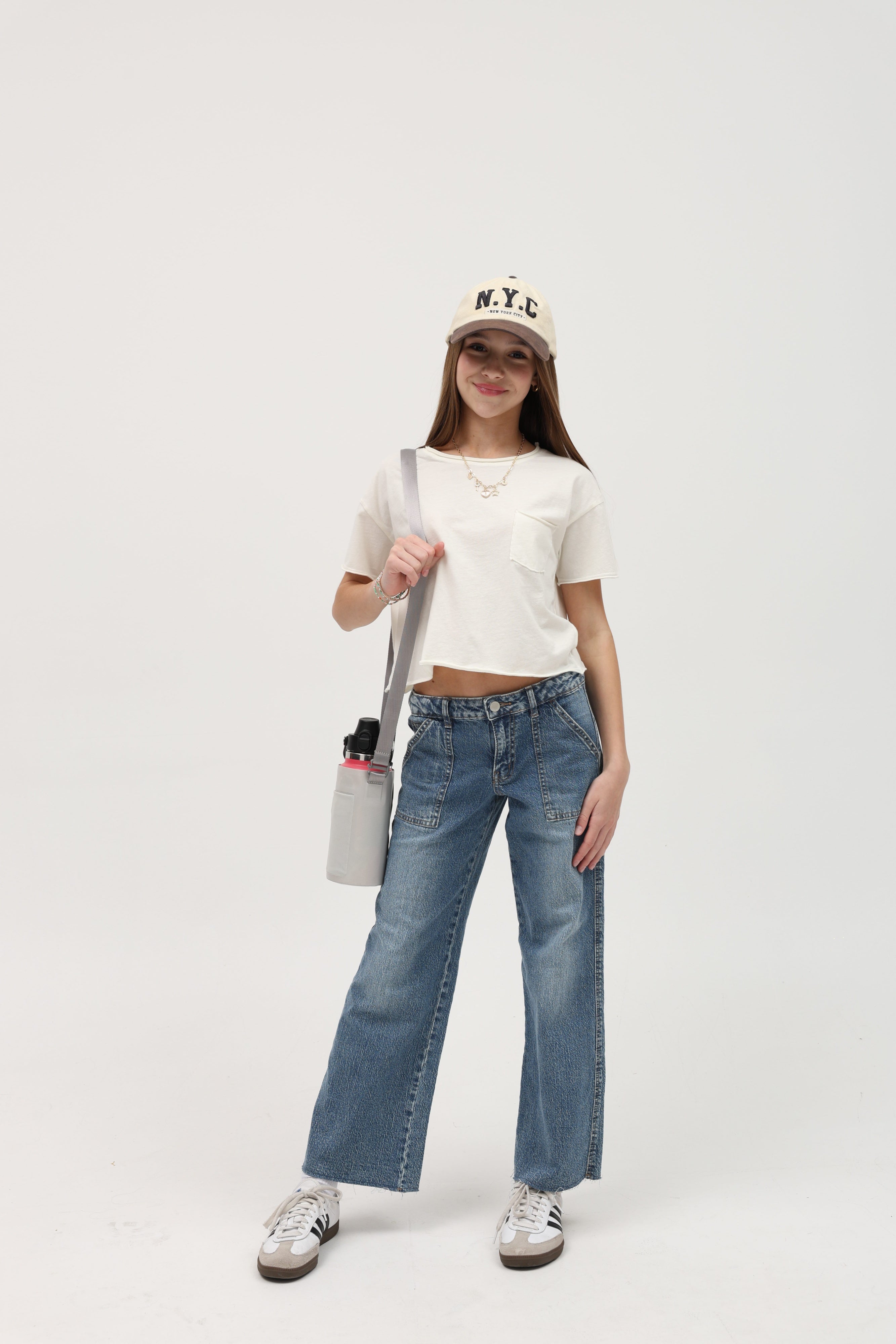 COTTON JERSEY RAW EDGE POCKET TEE (girls)