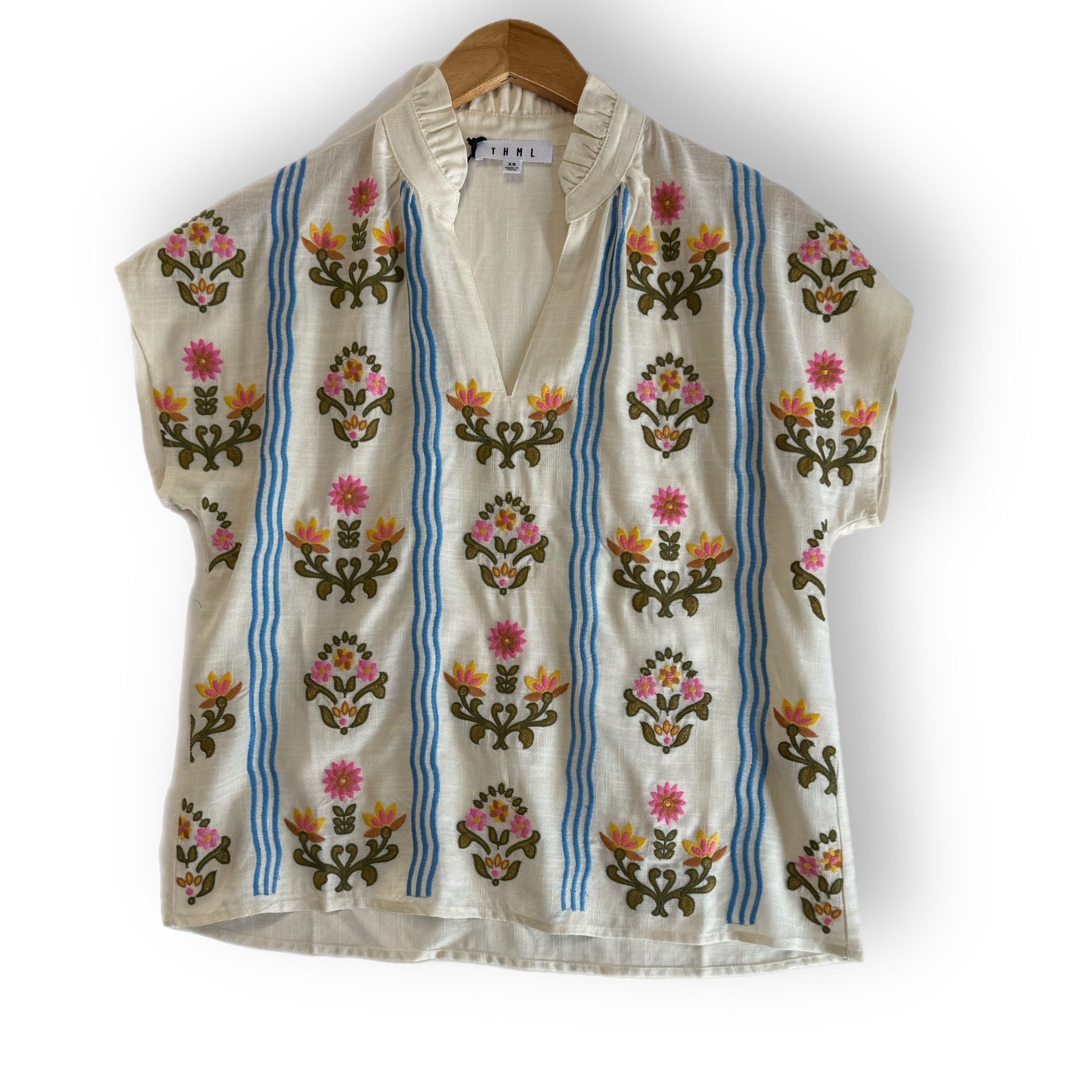 THML Flower Embroidered Top (FTM2966) CREAM