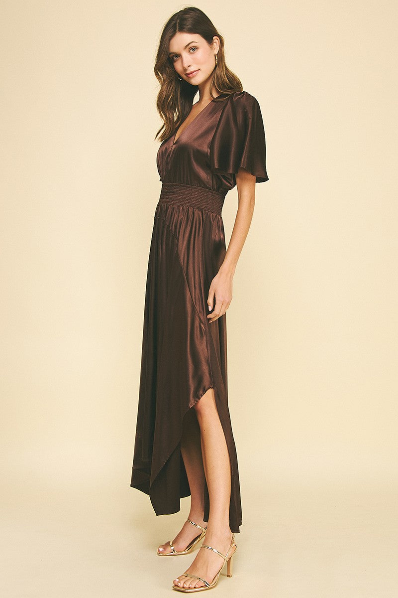 Pinch "Silk" Chiffon Dress - ESPRESSO