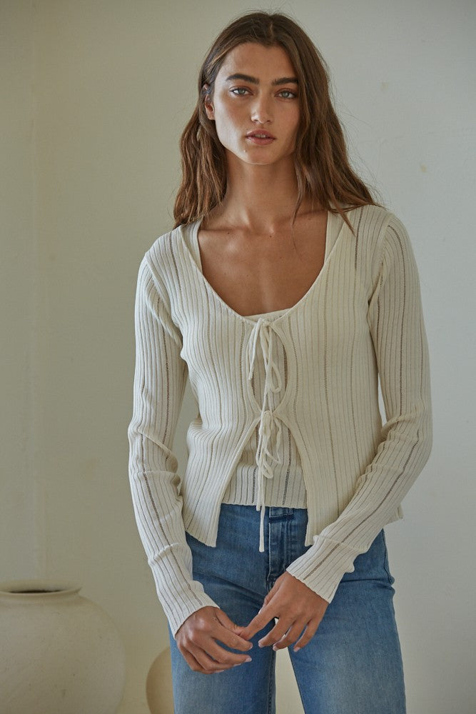 Tie Front Rib Cardigan (W1473)