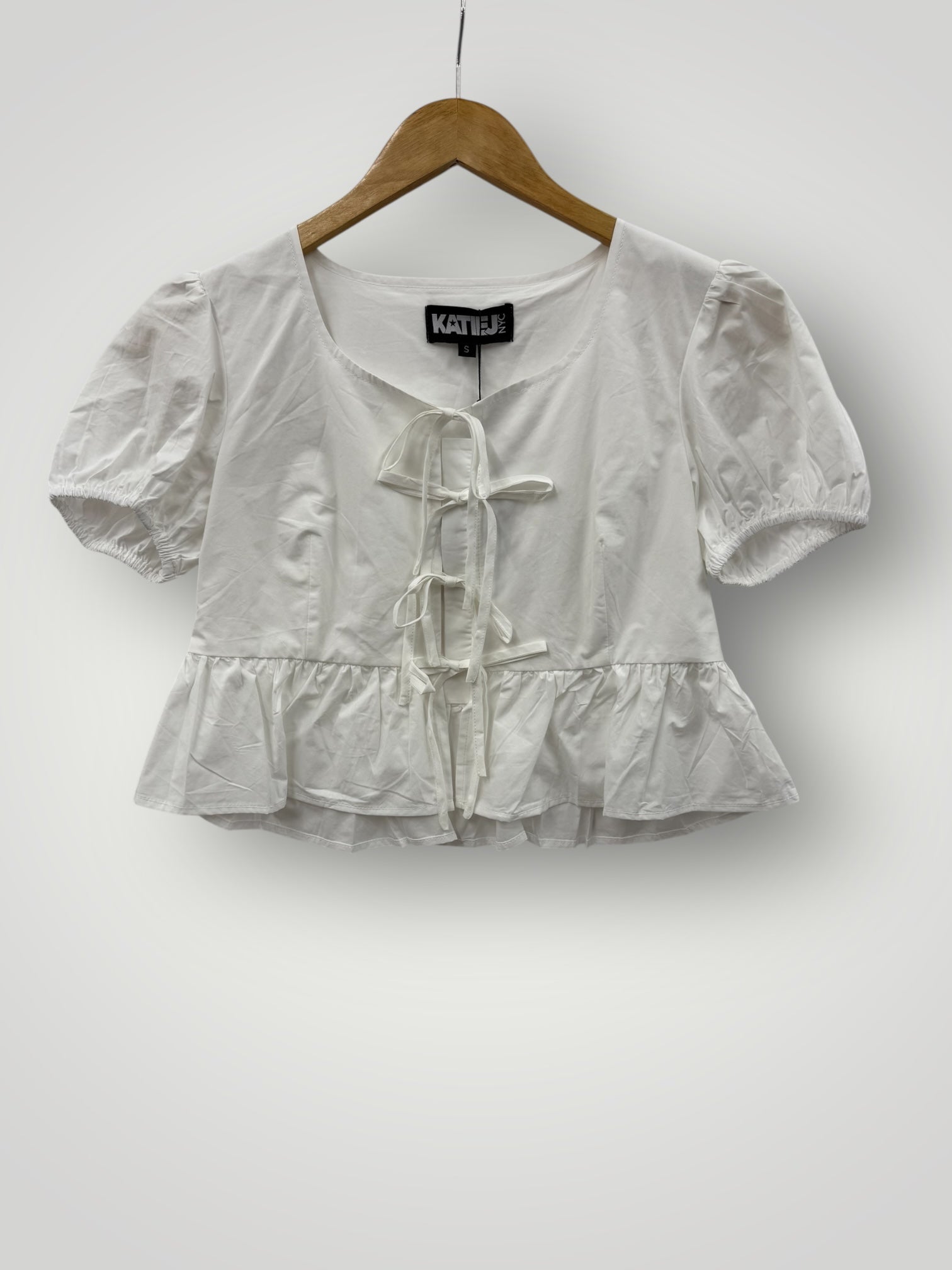 Katie J *GIRLS* Well Tie Front Peplum Top - WHITE