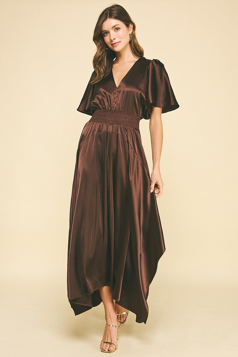 Pinch "Silk" Chiffon Dress - ESPRESSO