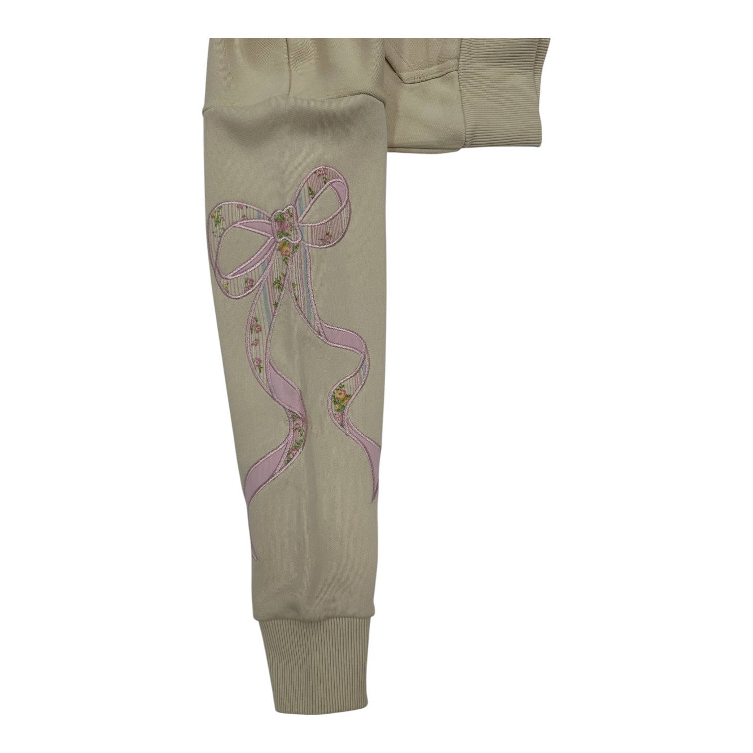 Katie J *GIRLS* Crop Zip Bow Applique Hoody TAUPE