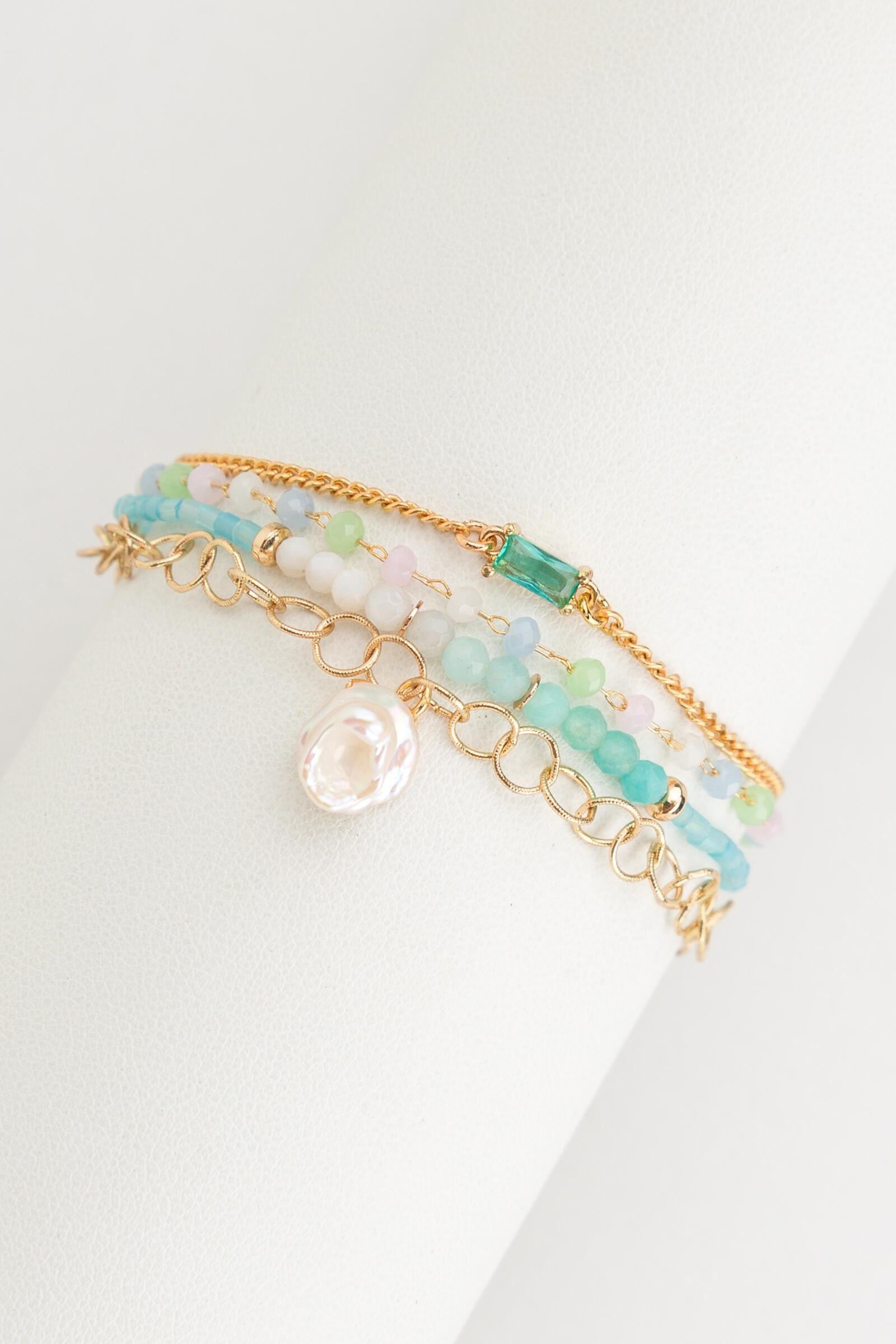 Bracelet - Multi Strand - AQUA/PEARL - BLXF427