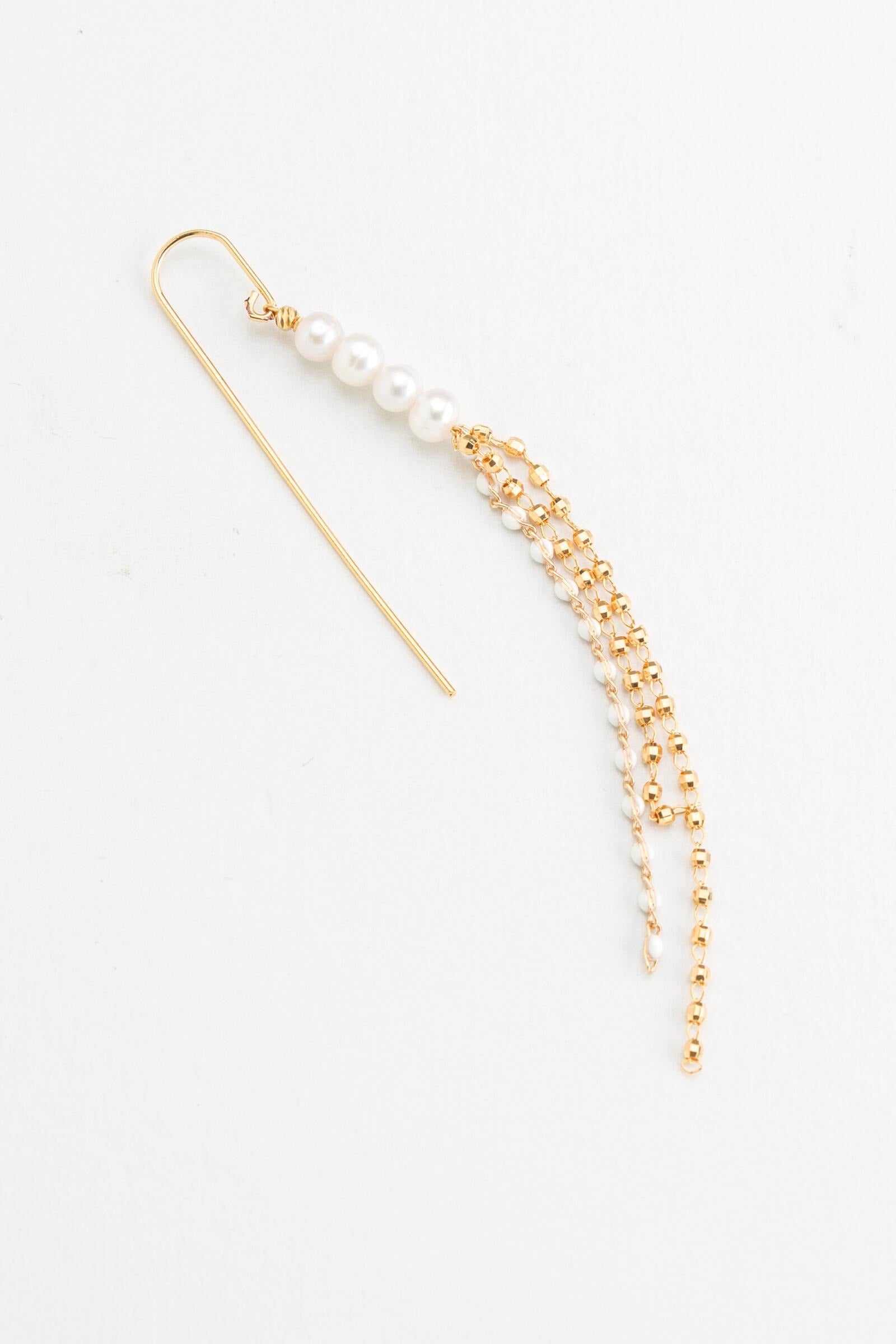 Earring - Long Chain - Gold/Pearl - WEXF3134