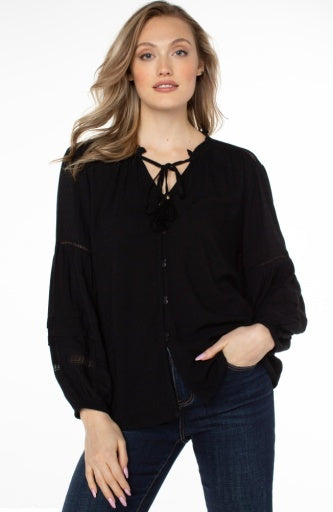 long sleeve popover shirred blouse