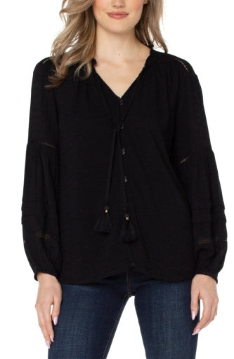 long sleeve popover shirred blouse