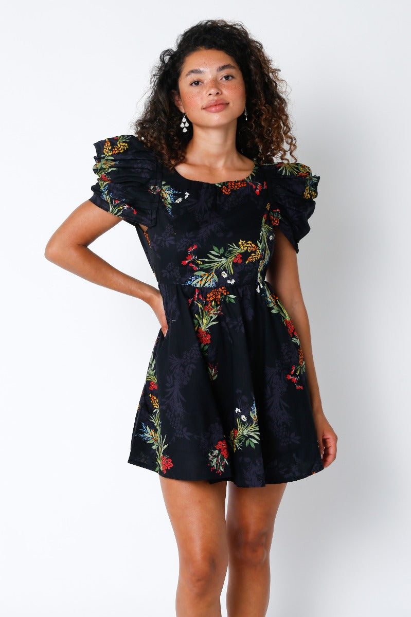 Olivaceous Floral Mini Dress BLACK