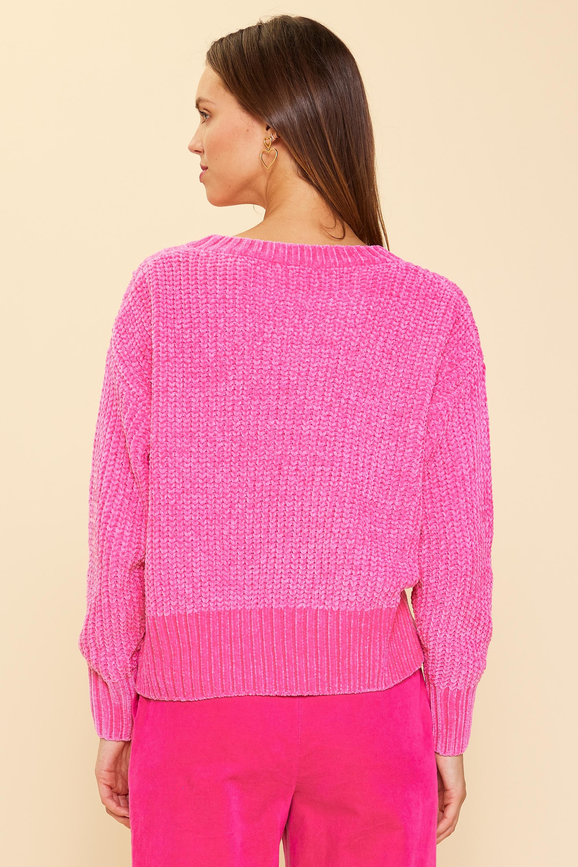 SKIES ARE BLUE Chenille Sweater BERRY PINK