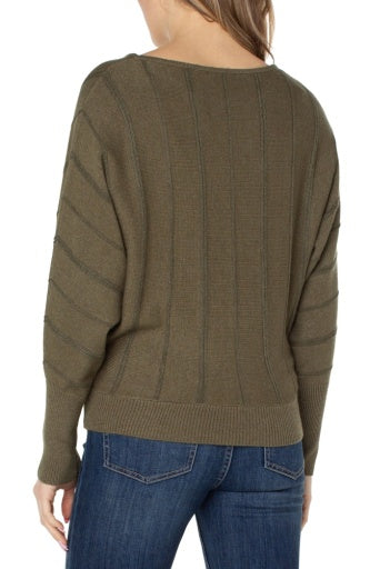 l/s crew dolman sweater w/stripe