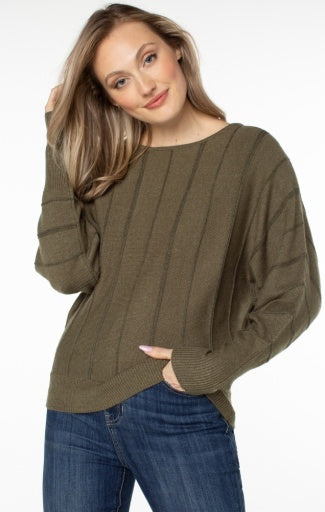 l/s crew dolman sweater w/stripe