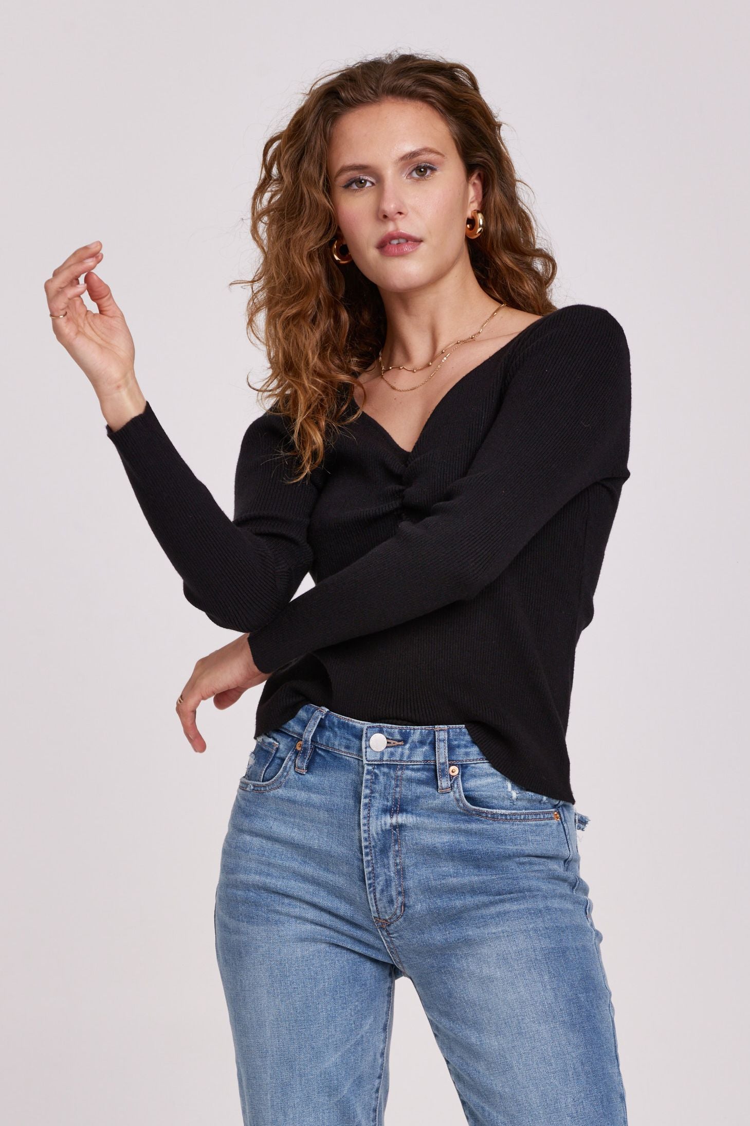 Leighton Ruched Vneck Sweater