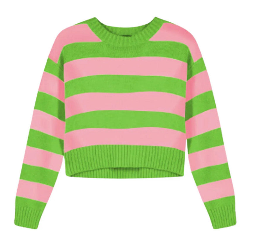 Katie J *JUNIOR* Megan Stripe Sweater PINK/GREEN