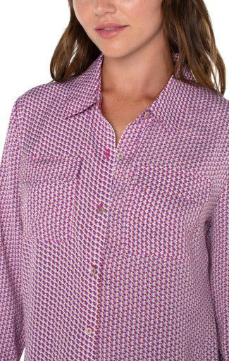 flap pocket button front woven blouse