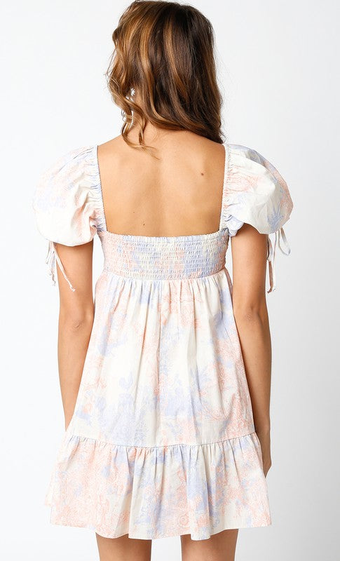 Olivaceous AVERY Puff Slv Mini Dress PASTEL PRINT