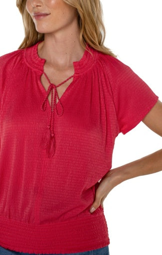 LIVERPOOL short slv raglan knit top w/ smocking