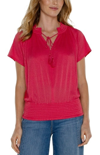 LIVERPOOL short slv raglan knit top w/ smocking