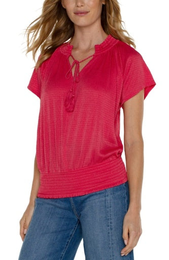 LIVERPOOL short slv raglan knit top w/ smocking