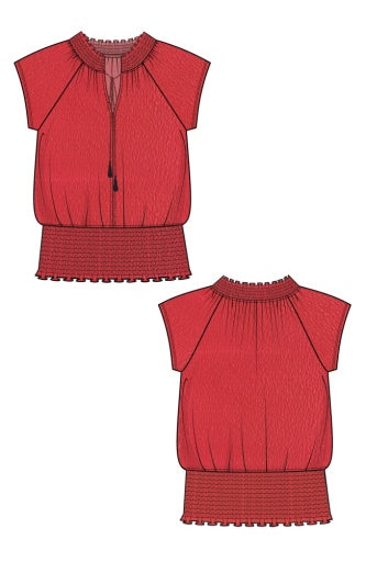 LIVERPOOL short slv raglan knit top w/ smocking