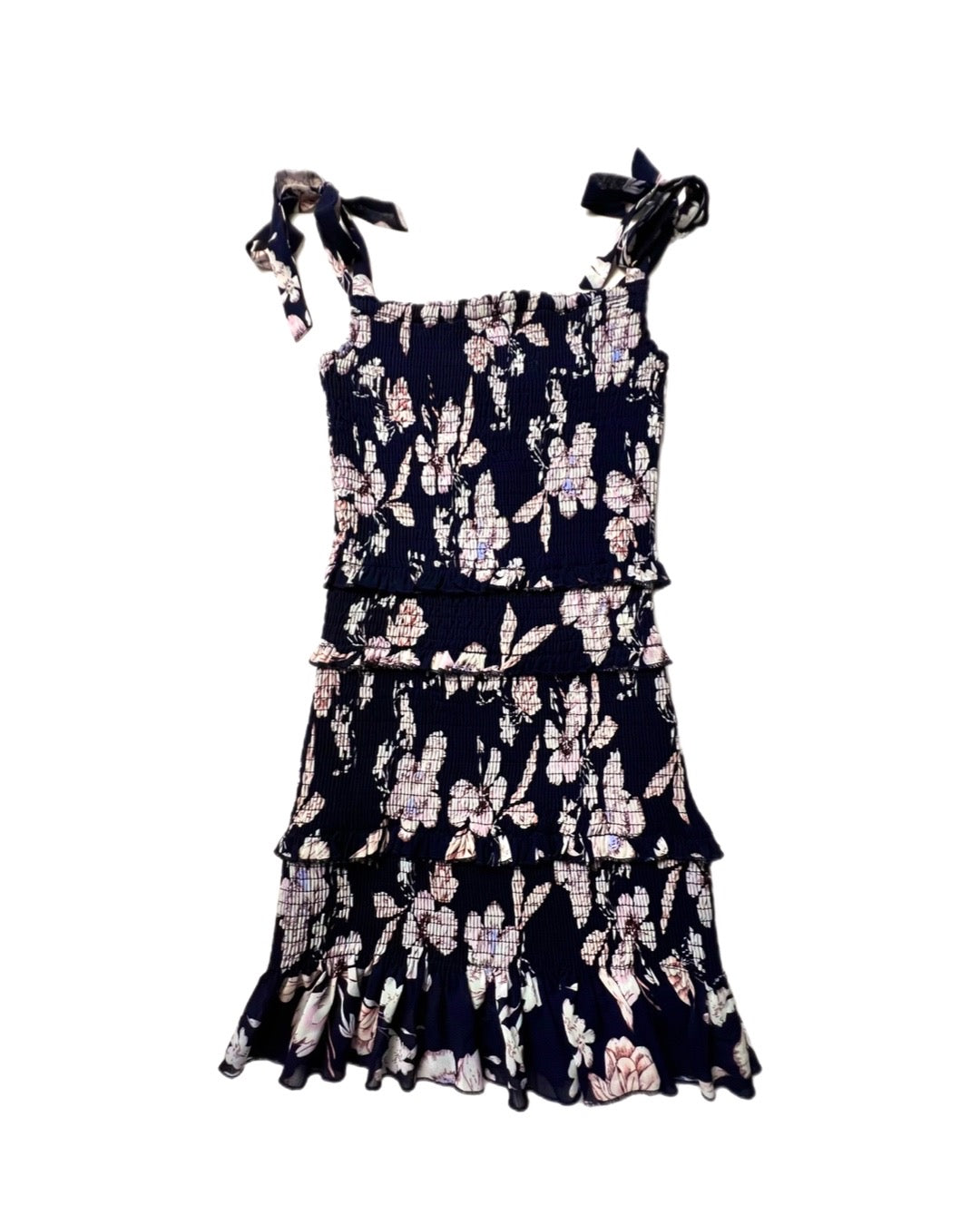 Miss Behave Girls Dress - Navy Smock Ruffle