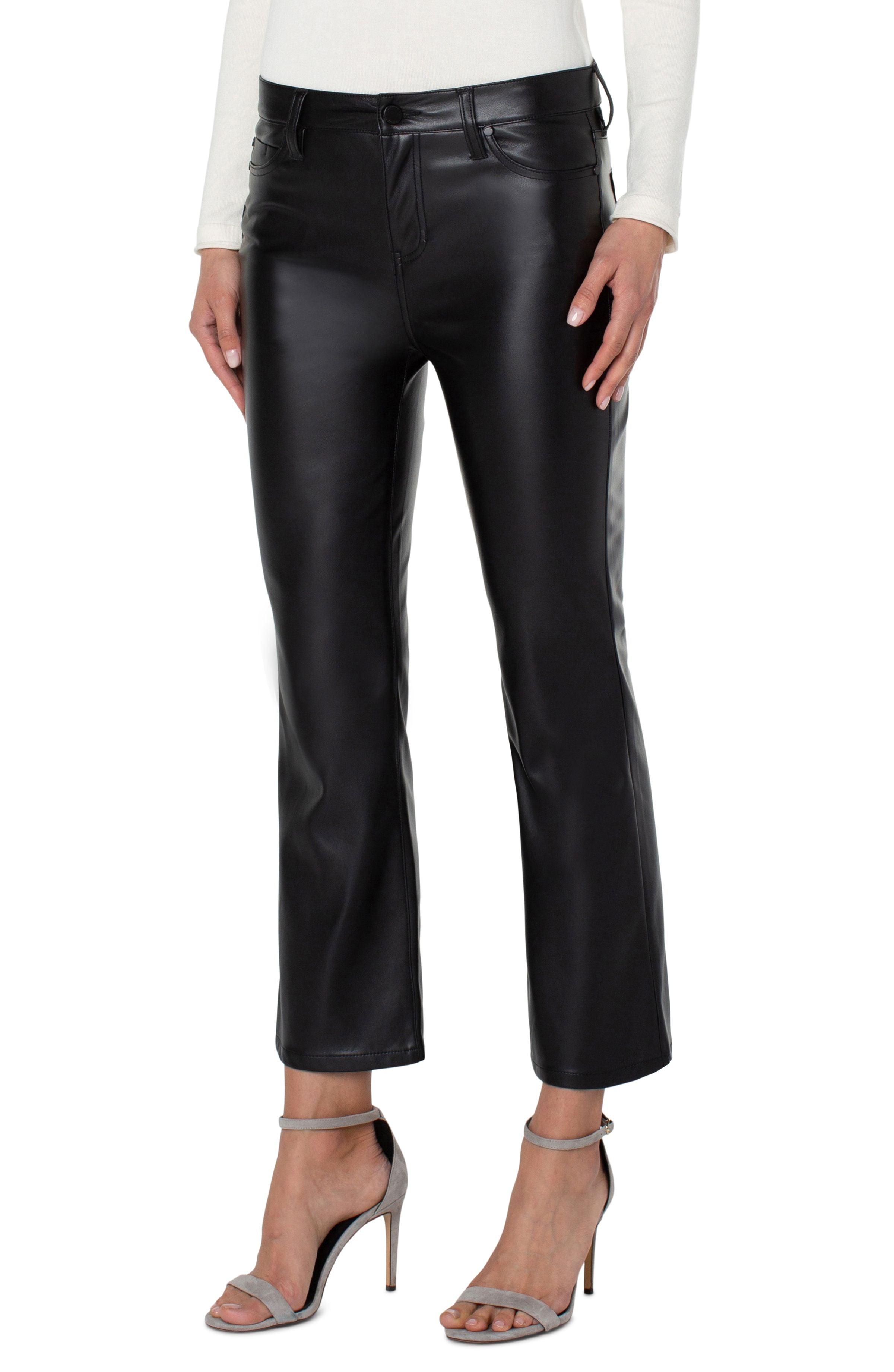 Liverpool Faux Leather Crop Flare Pant - Hannah - Black