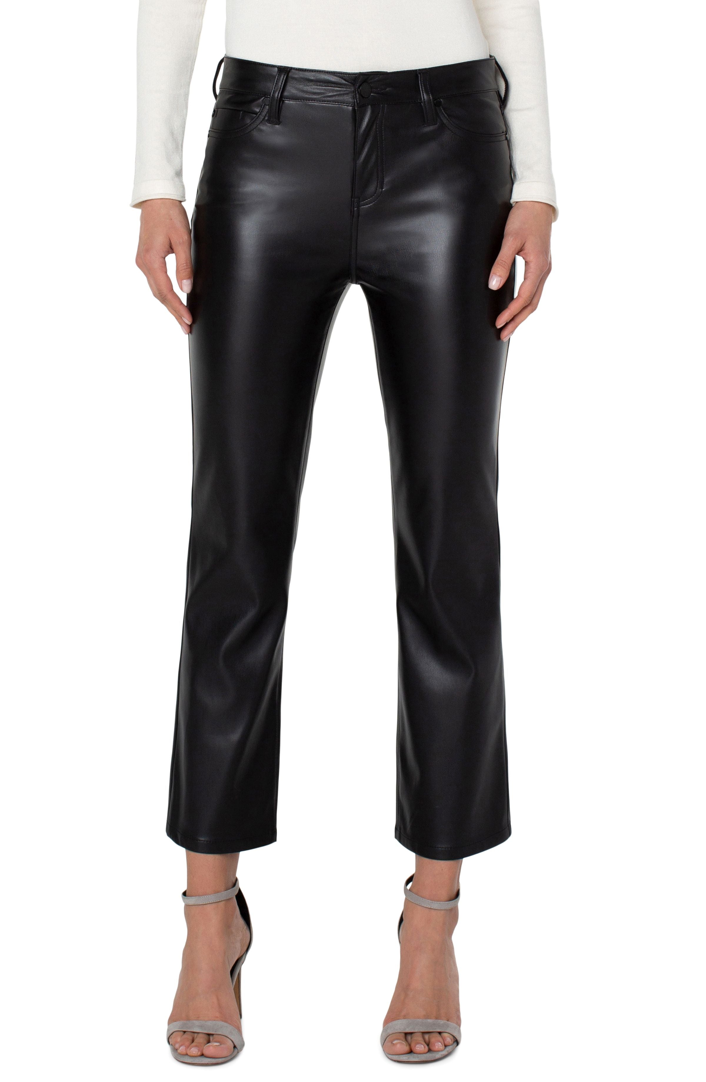 Liverpool Faux Leather Crop Flare Pant - Hannah - Black