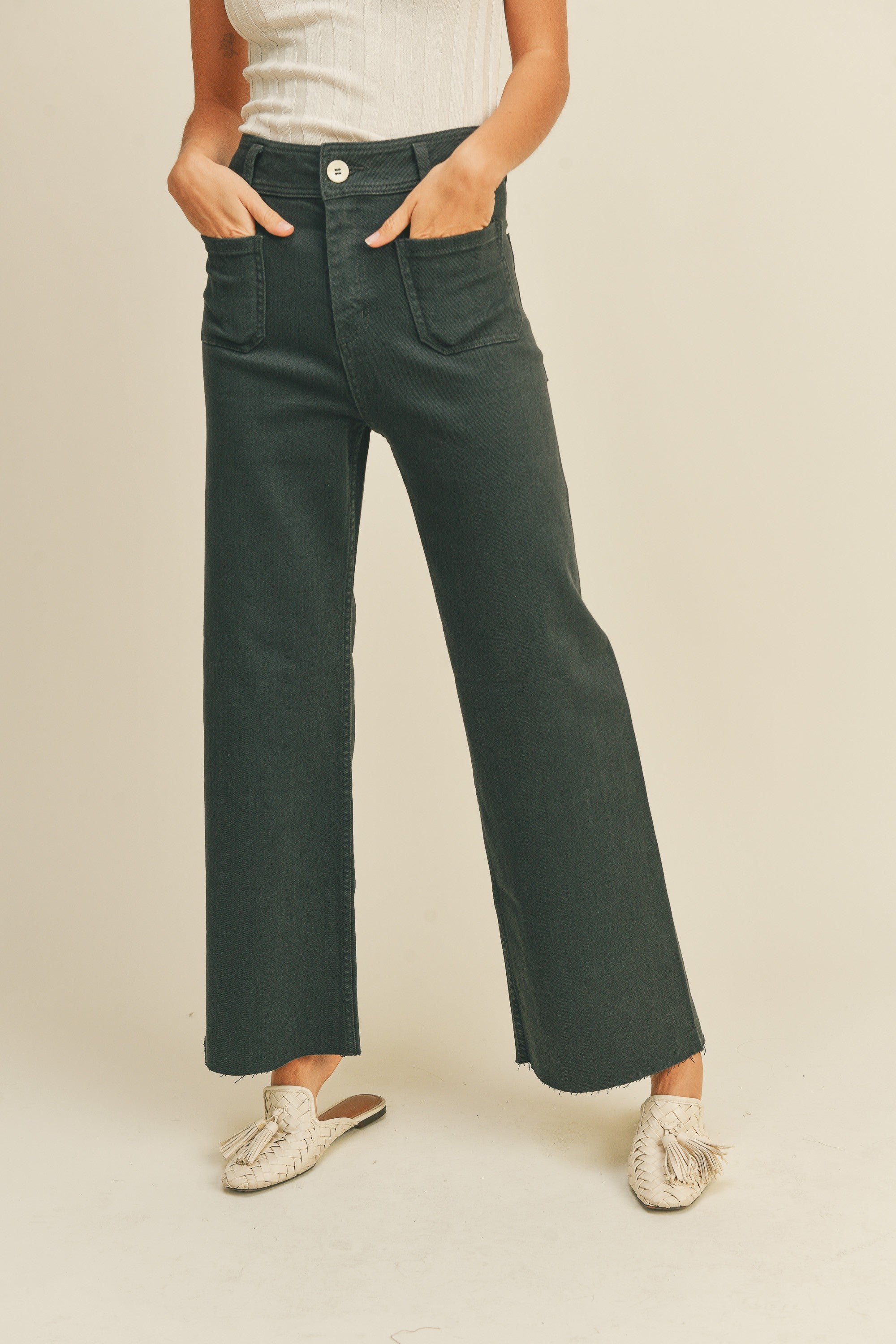 Straight Wide Leg Pants - Front Pockets