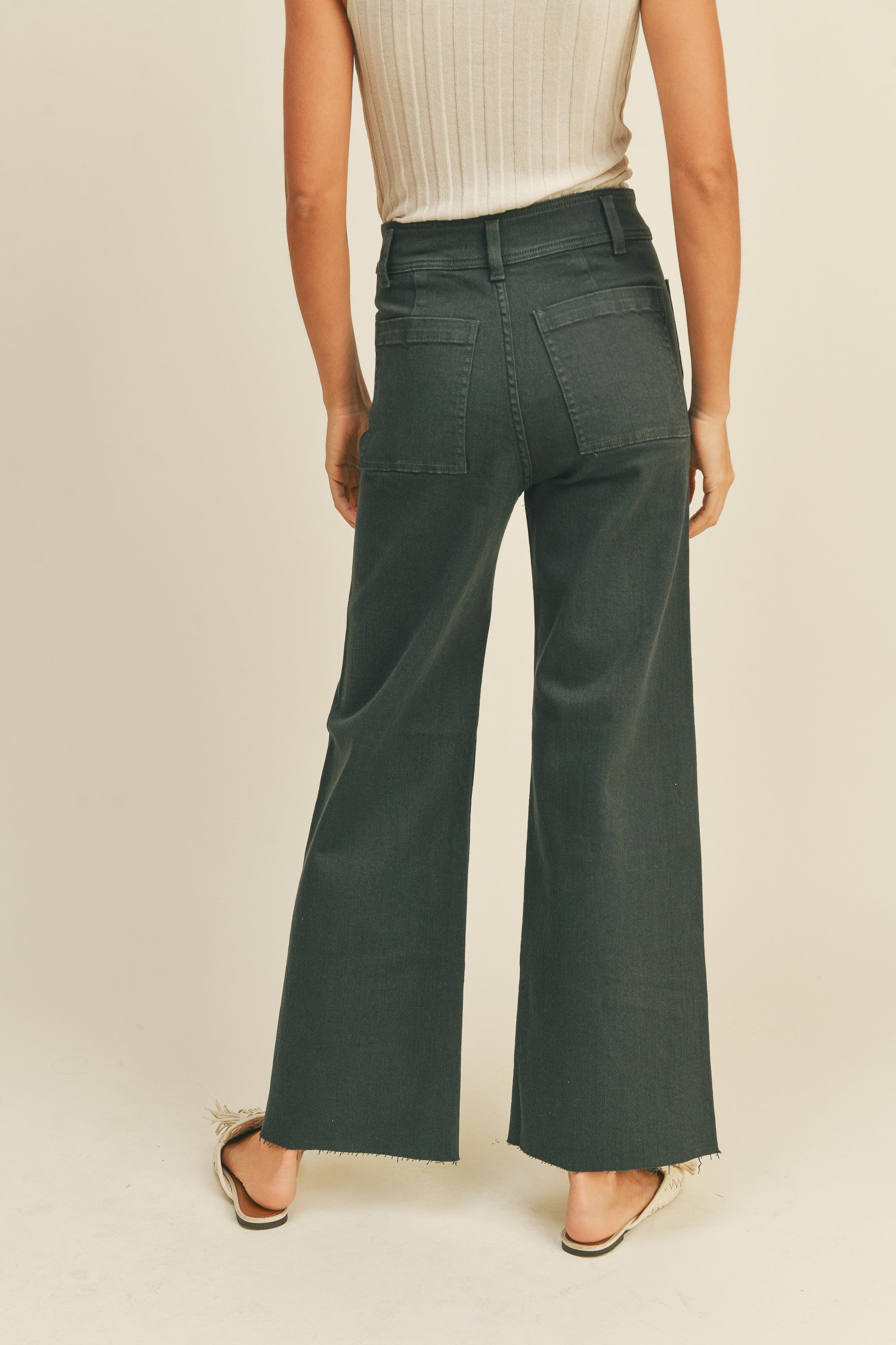 Straight Wide Leg Pants - Front Pockets