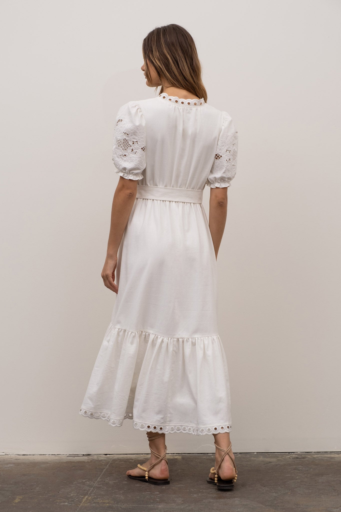 Moon River - Linen Eyelet Shirred Dress - WHITE