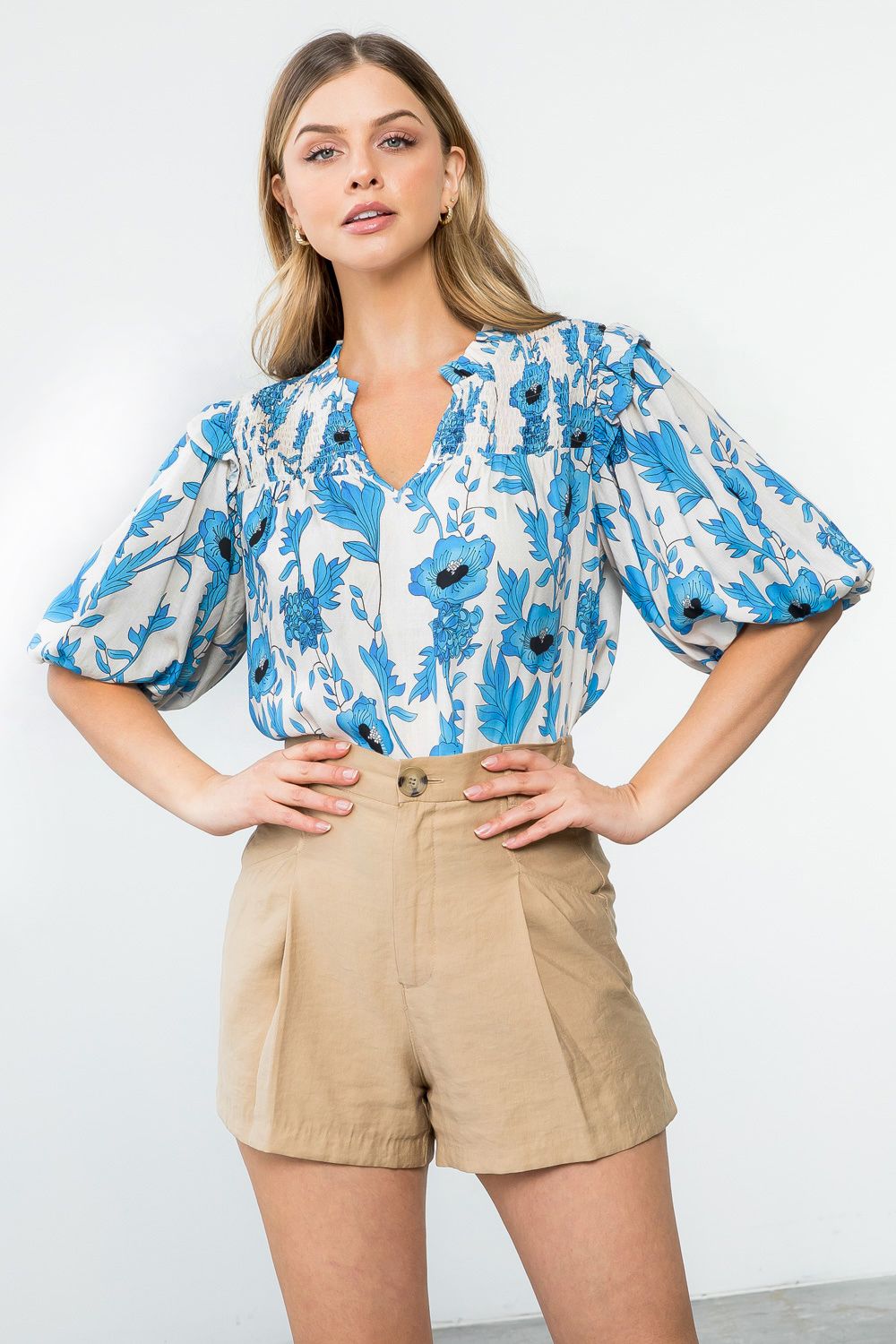 THML Floral Top Blue/White (WCT1980)