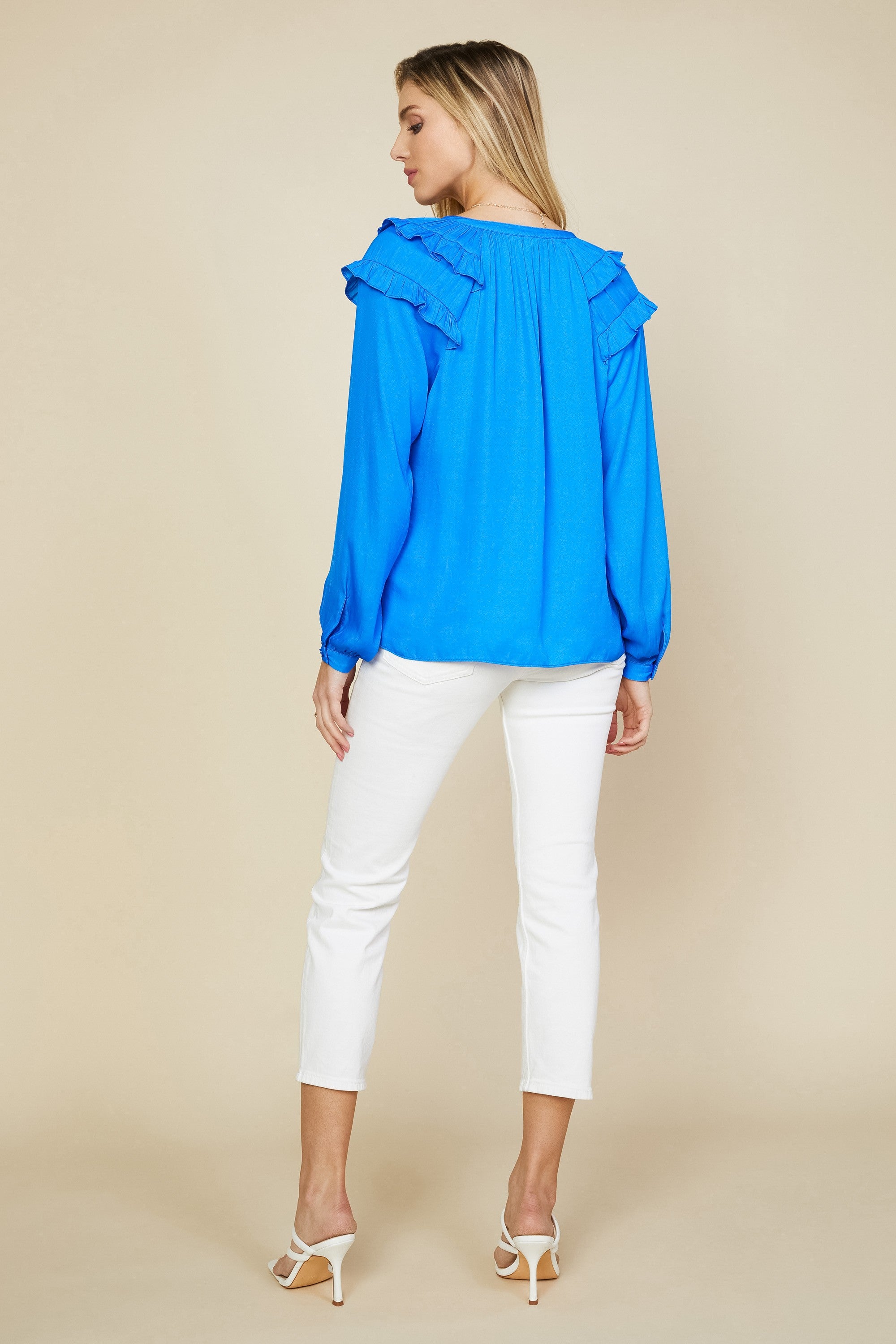 Split Neck Ruffle Blouse