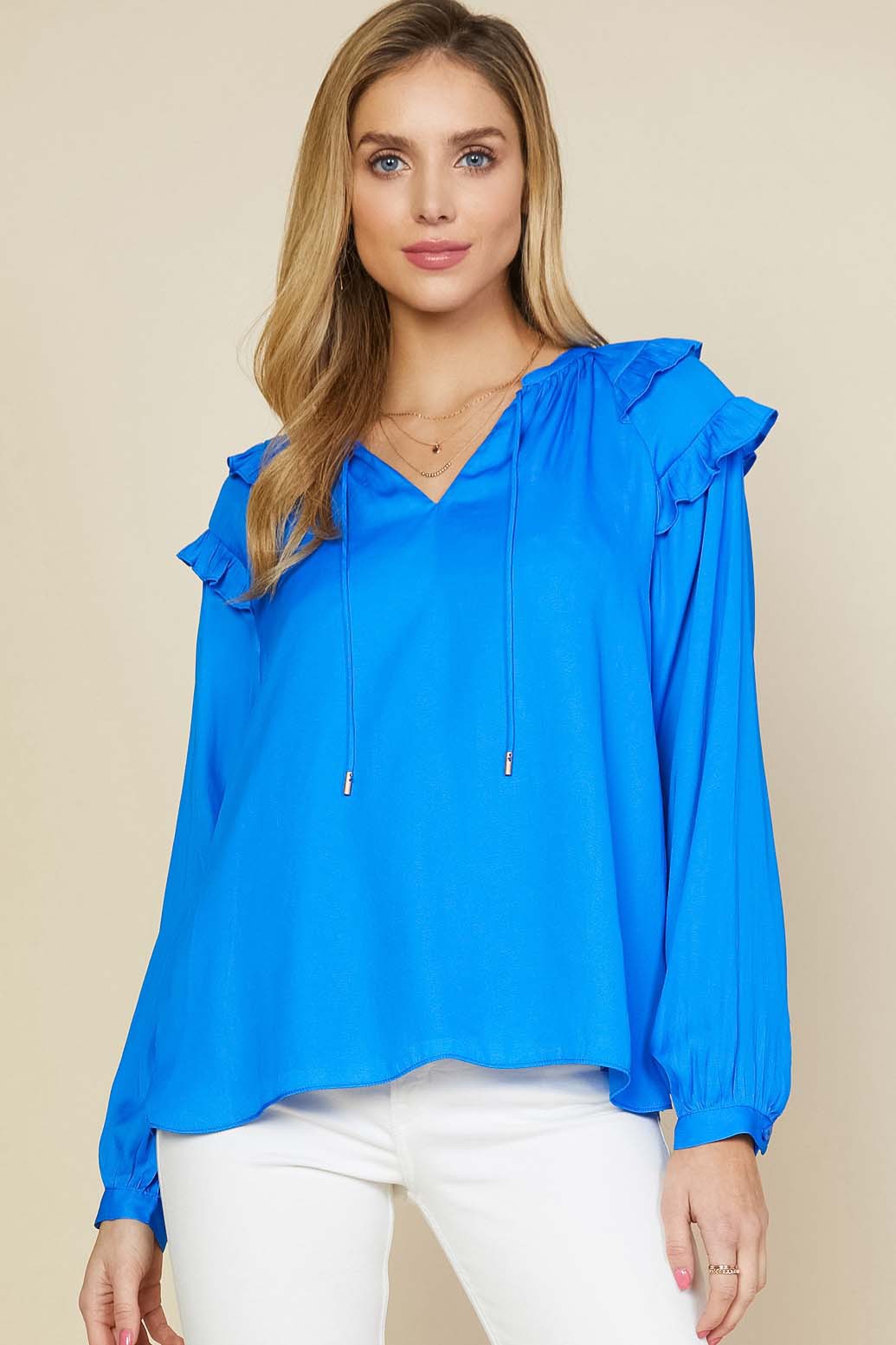 Split Neck Ruffle Blouse